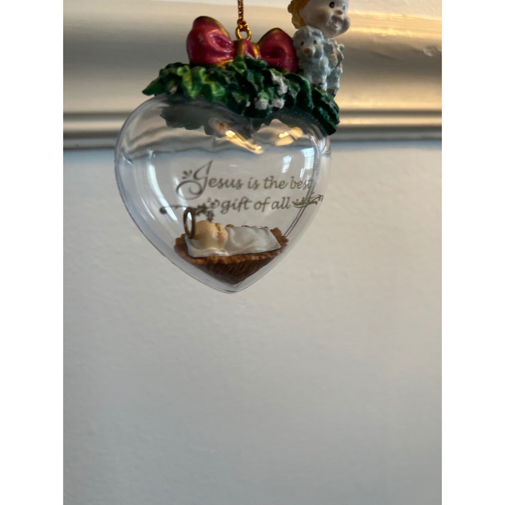 Jesus is the Best Gift of All Heart Ornament Baby Jesus Manger Angel Lamb